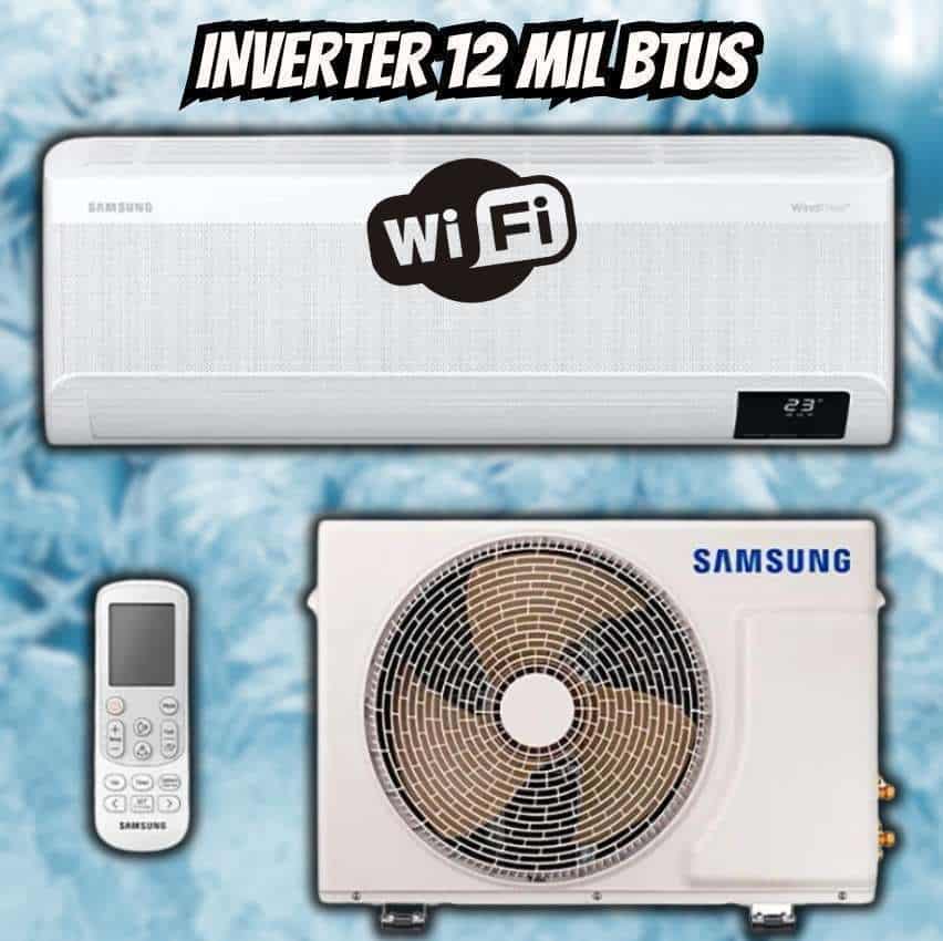 Ar-condicionado Split Inverter Samsung WindFree Connect Sem Vento 12.000 BTUs Frio AR12CVFAMWKNAZ 220V Kit