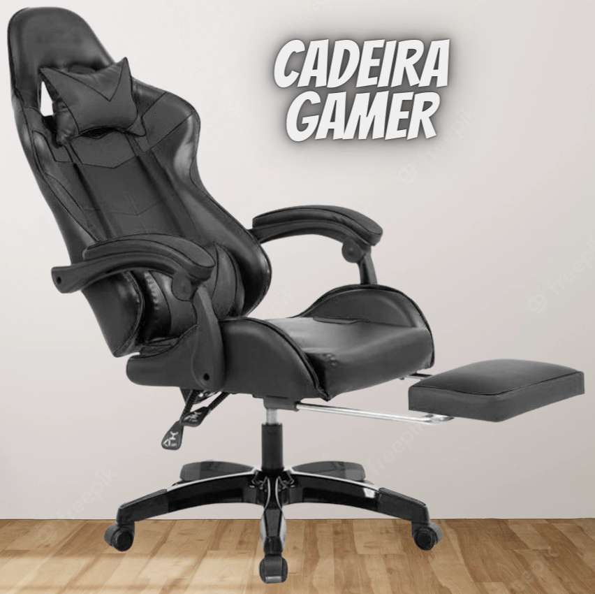 Cadeira Gamer Prizi Canvas, Até 120Kg, Com Almofadas, Preta