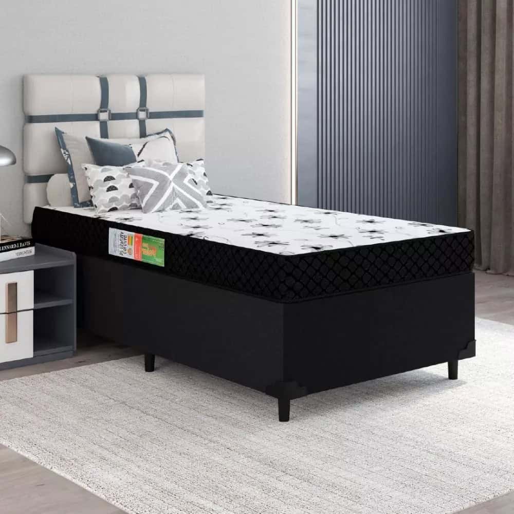 Cama box solteiro espuma 88x188x50cm polar branco / preto