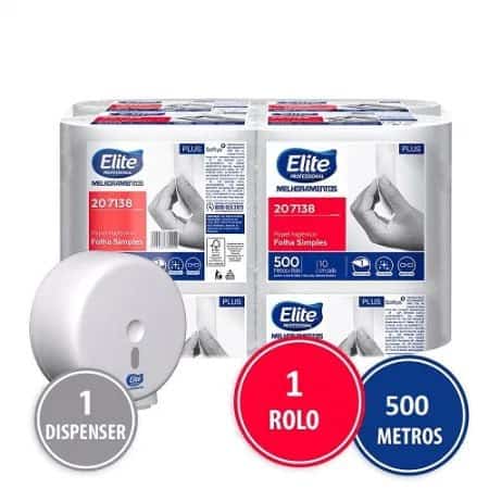 Combo Elite Dispenser e Papel Higiênico Excellence Plus Folha Simples