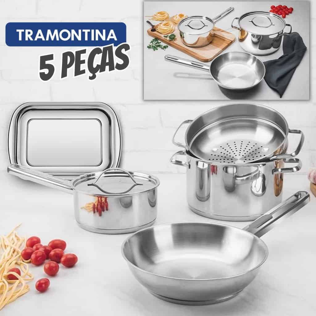 Conjunto de Panelas 5 Peças Tramontina Ísis em Aço Inox com Fundo Triplo - Inox