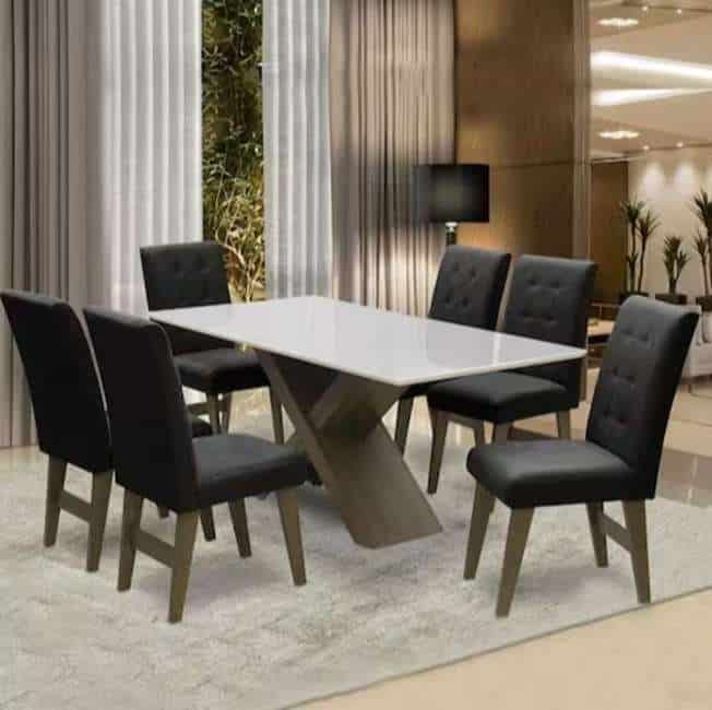 Conjunto Mesa Preto Dubai 1,60m Mdf Com 6 Cadeiras Castanho Cor Castanho/Preto Desenho do tecido das cadeiras Liso