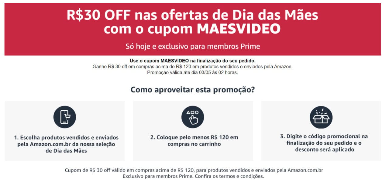 Cupom de R$ 30 OFF em R$ 120 na Amazon: funciona nos produtos do link