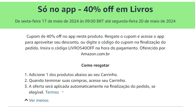 Cupom na Amazon 40% off em Livros Só no APP!