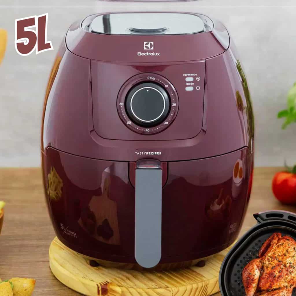 Fritadeira Elétrica sem Óleo/Air Fryer Electrolux - Family Efficient EAF51 Dark Red 5L com Timer