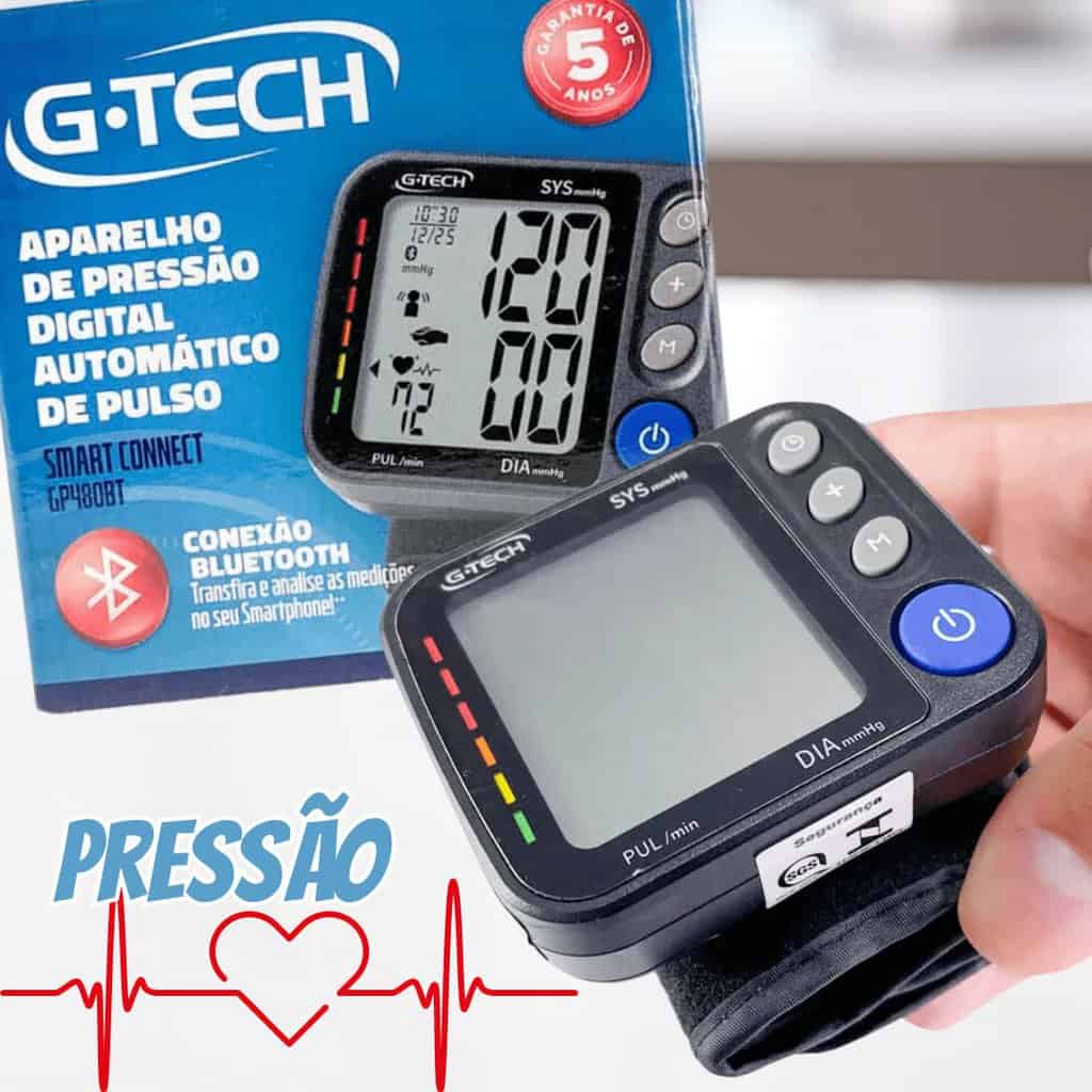 G-Techa Aparelho de pressão digital automático de pulso Smart Connect GP480BT, Preta/Cinza