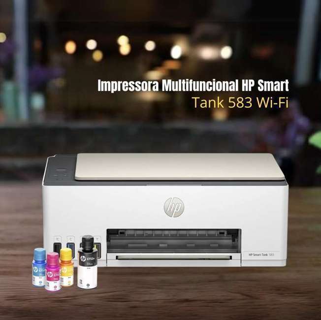 Impressora Multifuncional HP Smart Tank 583 Wi-Fi - Tanque de tinta Colorida USB