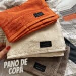 Jogo de Toalhas Buddemeyer Gourmet Quadriculado Pano de Copa Branco/Bege/Laranja 3 peças