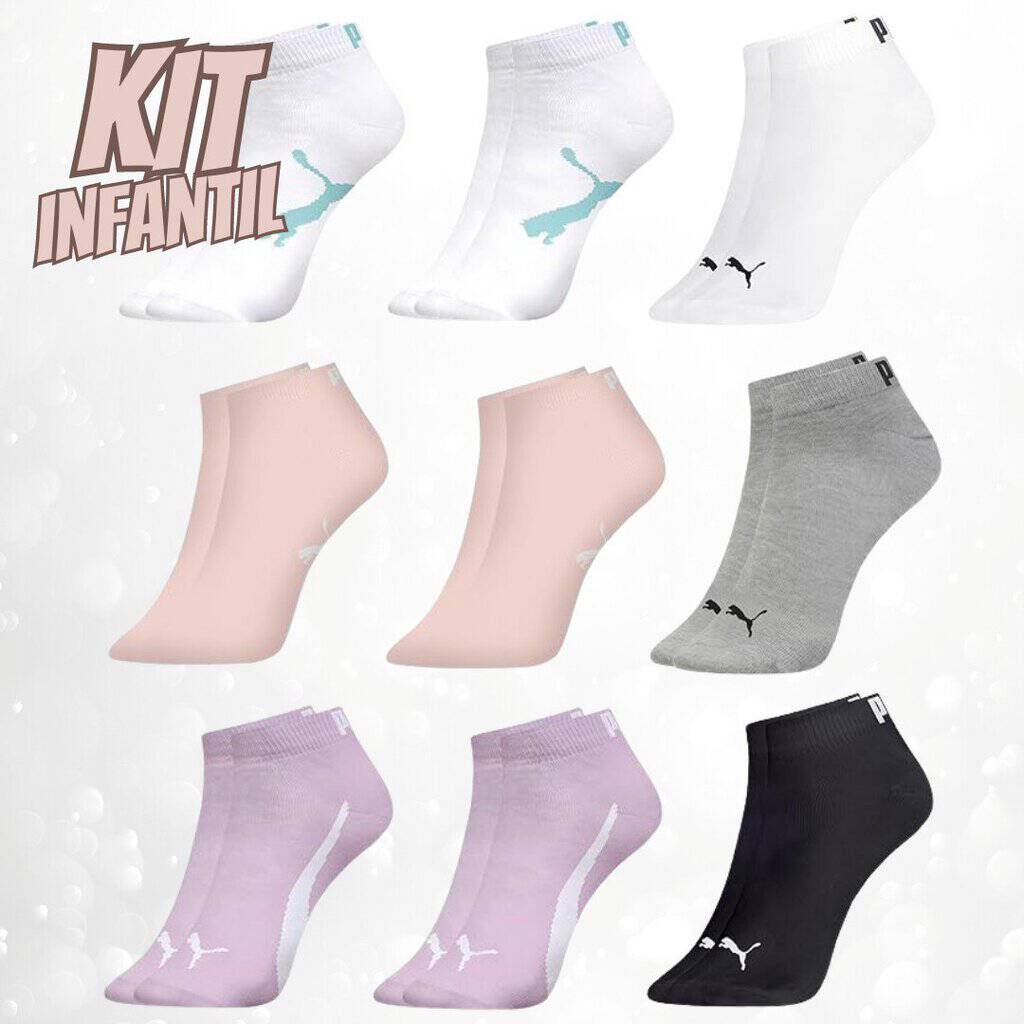 Kit 9 Pares Meia Infantil Puma Sapatilha Cano Curto Everyday Unissex Juvenil Menino e Menina