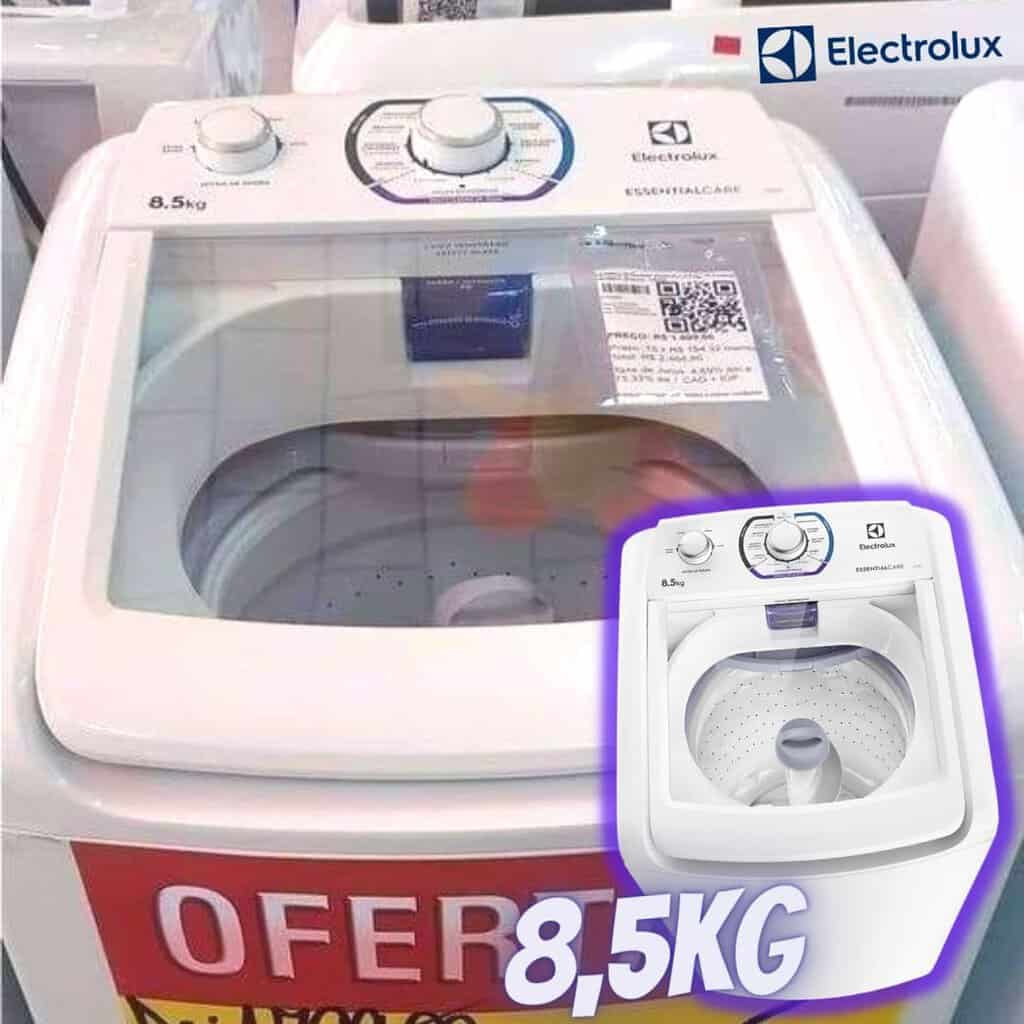 Máquina de Lavar Roupas Electrolux 8,5kg Branca Essential Care LES09 com Diluição Inteligente e Filtro Fiapos 110V