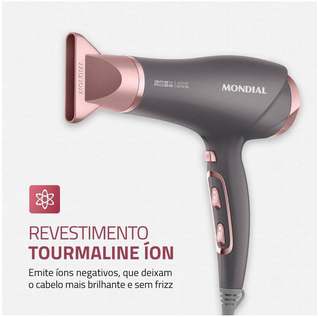 Secador de Cabelo Mondial Keratin Grafite e Rosé - 2000W 2 Velocidades SCN-11