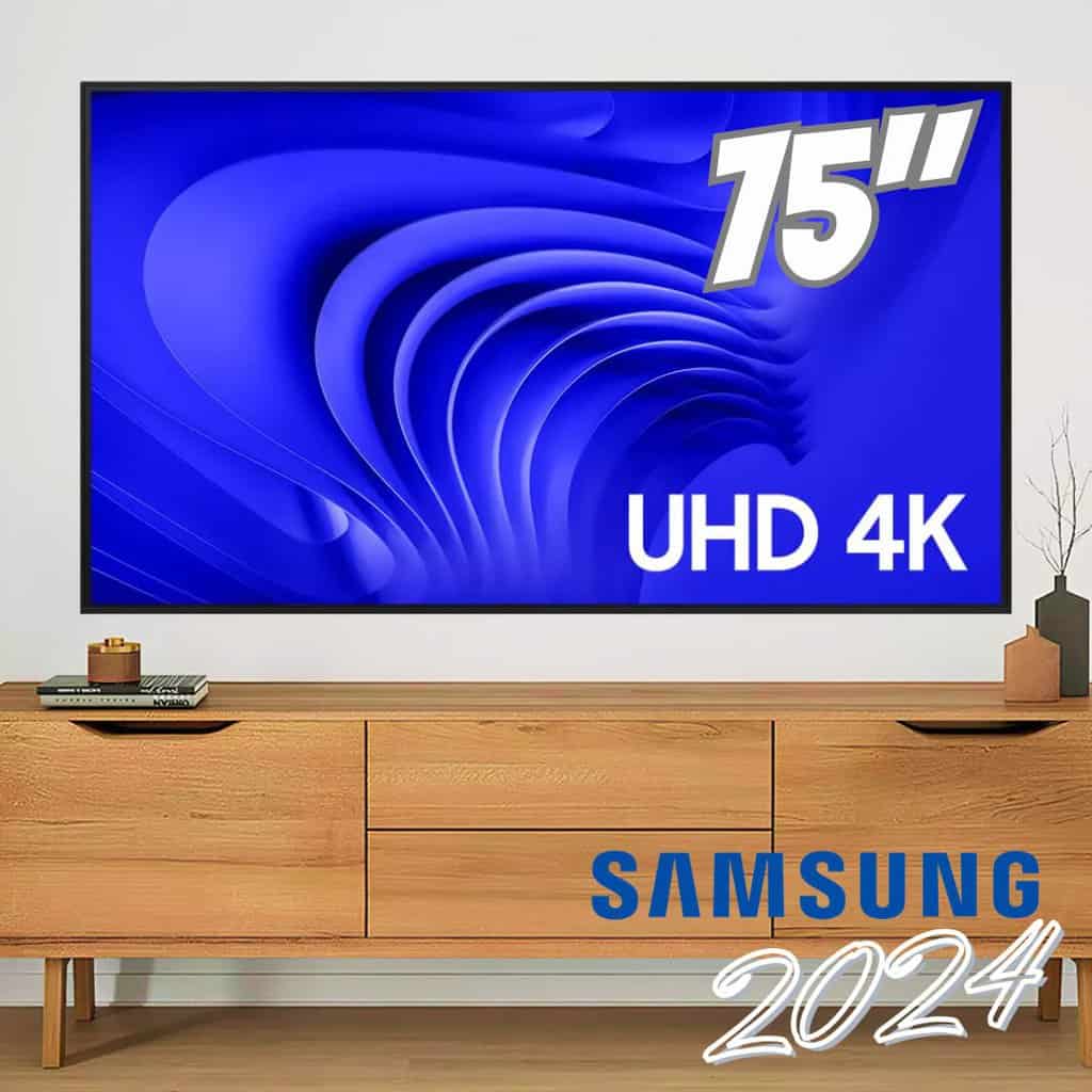 Smart TV 75” Samsung 75DU7700 LED, Processador Crystal 4K, Gaming Hub, AI Energy Mode, Alexa built-in, Wi-Fi, Bluetooth, USB e HDMI