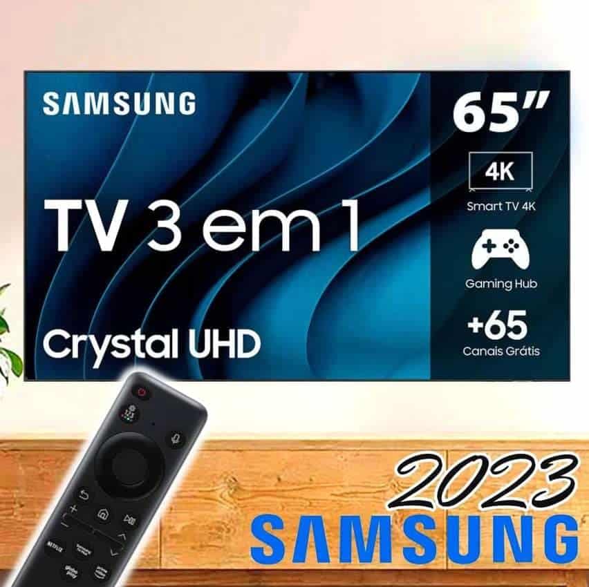 Smart TV Samsung 65" UHD 4K 65CU7700 2023, Processador Crystal 4K, Gaming Hub, Visual Livre de Cabos, Alexa built in, Controle Único