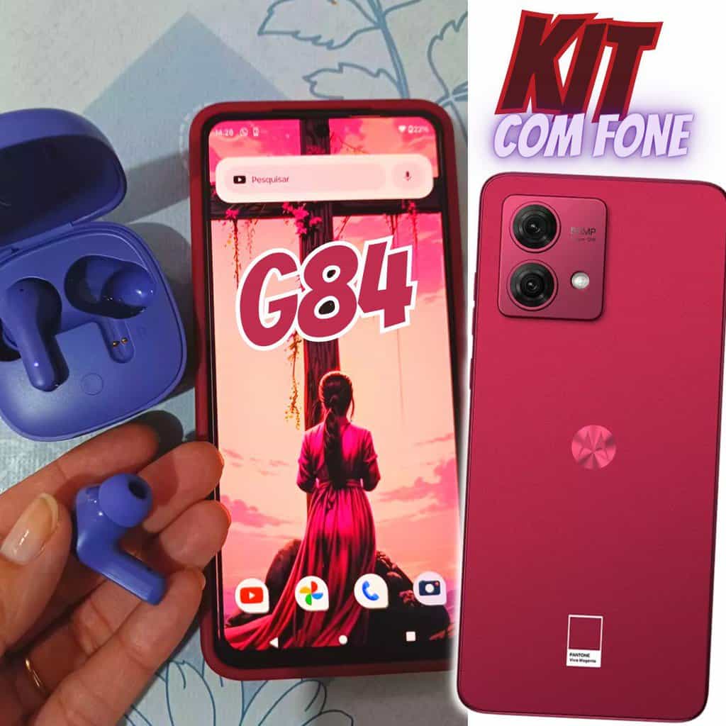 Smartphone Motorola Moto G84 5G 256GB Viva Magenta - Vegan Leather + Fone Moto Buds 135 Lilac