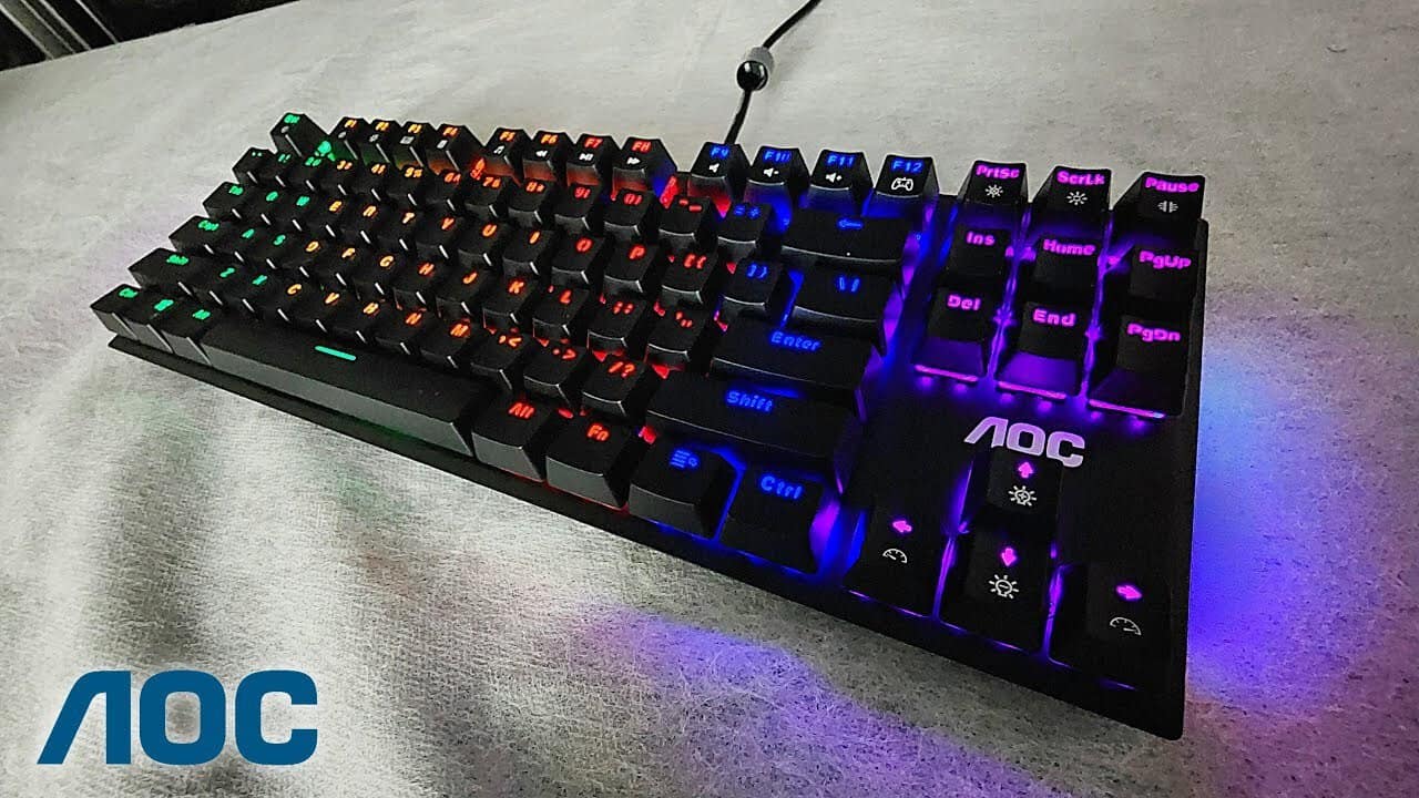 Teclado Mecânico Gamer AOC GK450, LED Rainbow, switch Red, N-Key Rollover e 100% Anti-Ghosting, US - GK450BR/FG