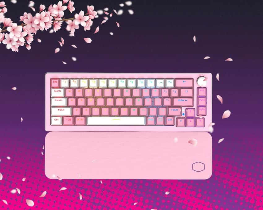 Teclado Mecânico Gamer Cooler Master CK721, RGB, Bluetooth, Switch Red, Sakura Edition, layout 65%, Rosa - CK-721-SKTR2-US