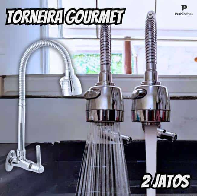 Torneira Cozinha Gourmet Parede Metal Tubo Flexível Arejador Acabamento Brilhante Cor Prateado