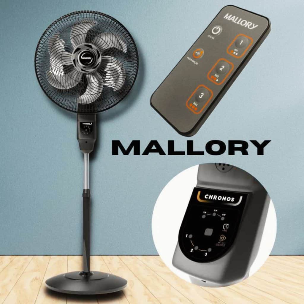 Ventilador de Coluna Mallory Chronos 126W, Silencioso, Com Controle Remoto, Hélice de 6 pás, Auto Desligamento Programável de até 7 Horas- PR – GR - 127V