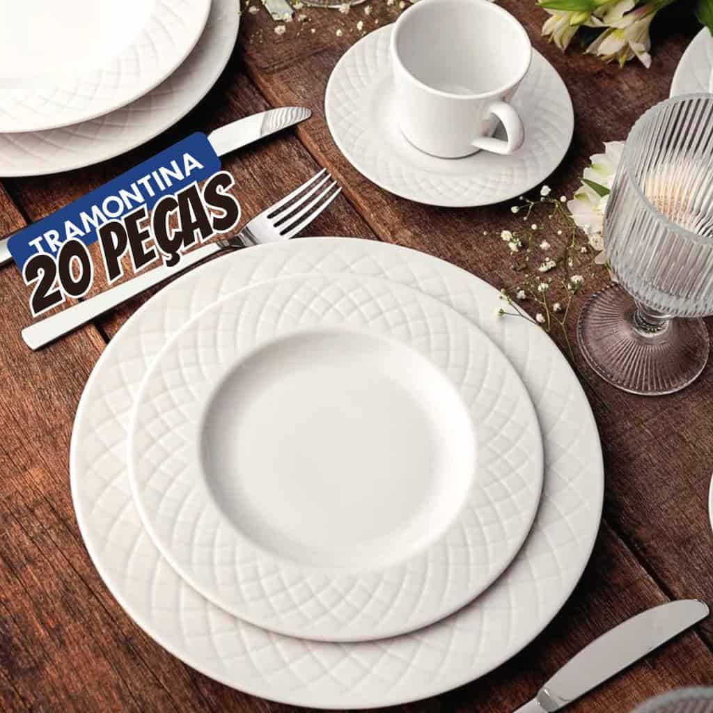 Aparelho de Jantar Ingrid em Porcelana 20 Peças Cor Branco Tramontina