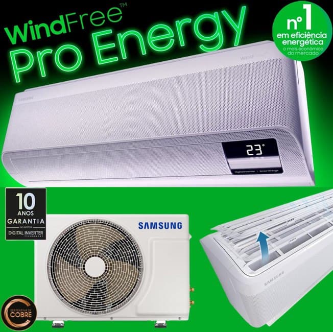 Ar-condicionado Split Inverter Samsung WindFree Pro Energy Sem Vento 12.000 BTUs Frio AR12CVFAAWKNAZ 220V