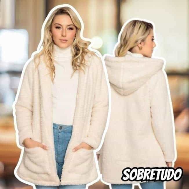 Blusa Teddy Feminino Casaco Sobretudo Inverno Bolsos Capuz