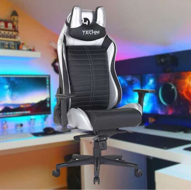 Cadeira Gamer Techni Sport Reclinável Giratória Preta e Prata TS62