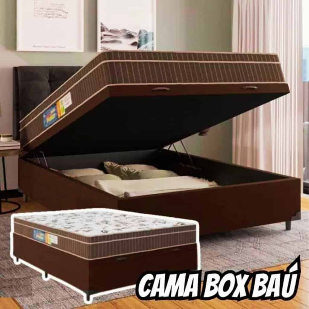 Cama Box Baú Casal Colchão Orthoface 138x188x66m Marrom