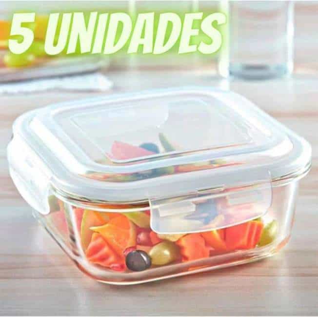 Conjunto 5 Potes Vidro Hermético Mantimentos Marmita 370ml - PRATICASA