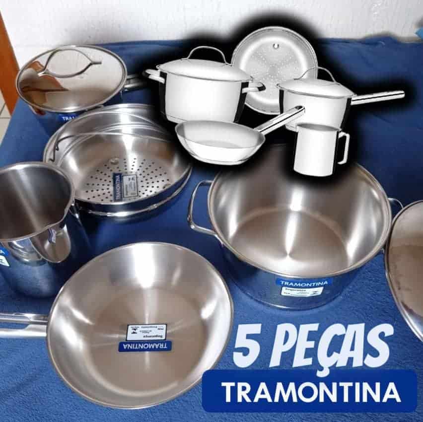 Conjunto De Panelas Tramontina Fogão De Indução Allegra 5 Pç Cor Aço inoxidável