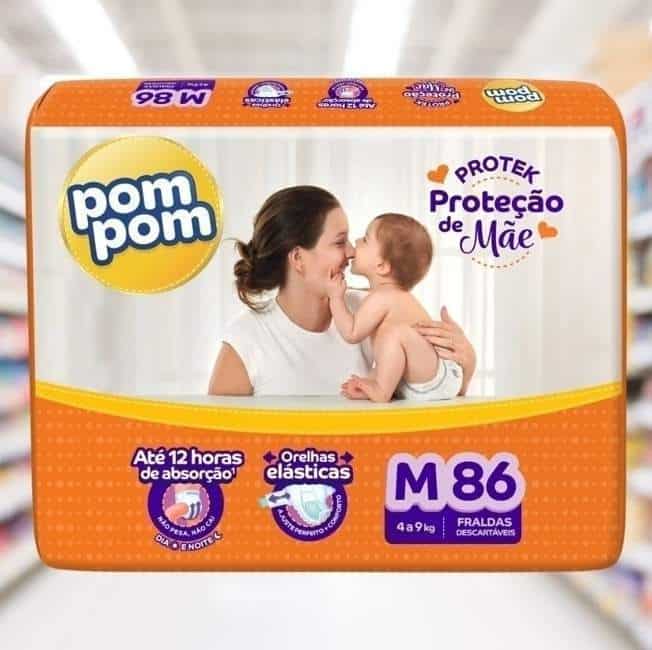 Fralda Pom Pom Protek Proteção de Mãe Hiper M 86 Unidades