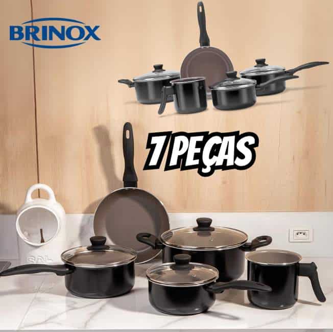 Jogo De Panelas Brinox Ceramic Life Easy Preto 7 Peças