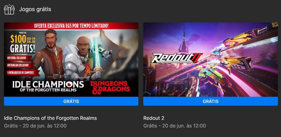 Jogos grátis Epic Games