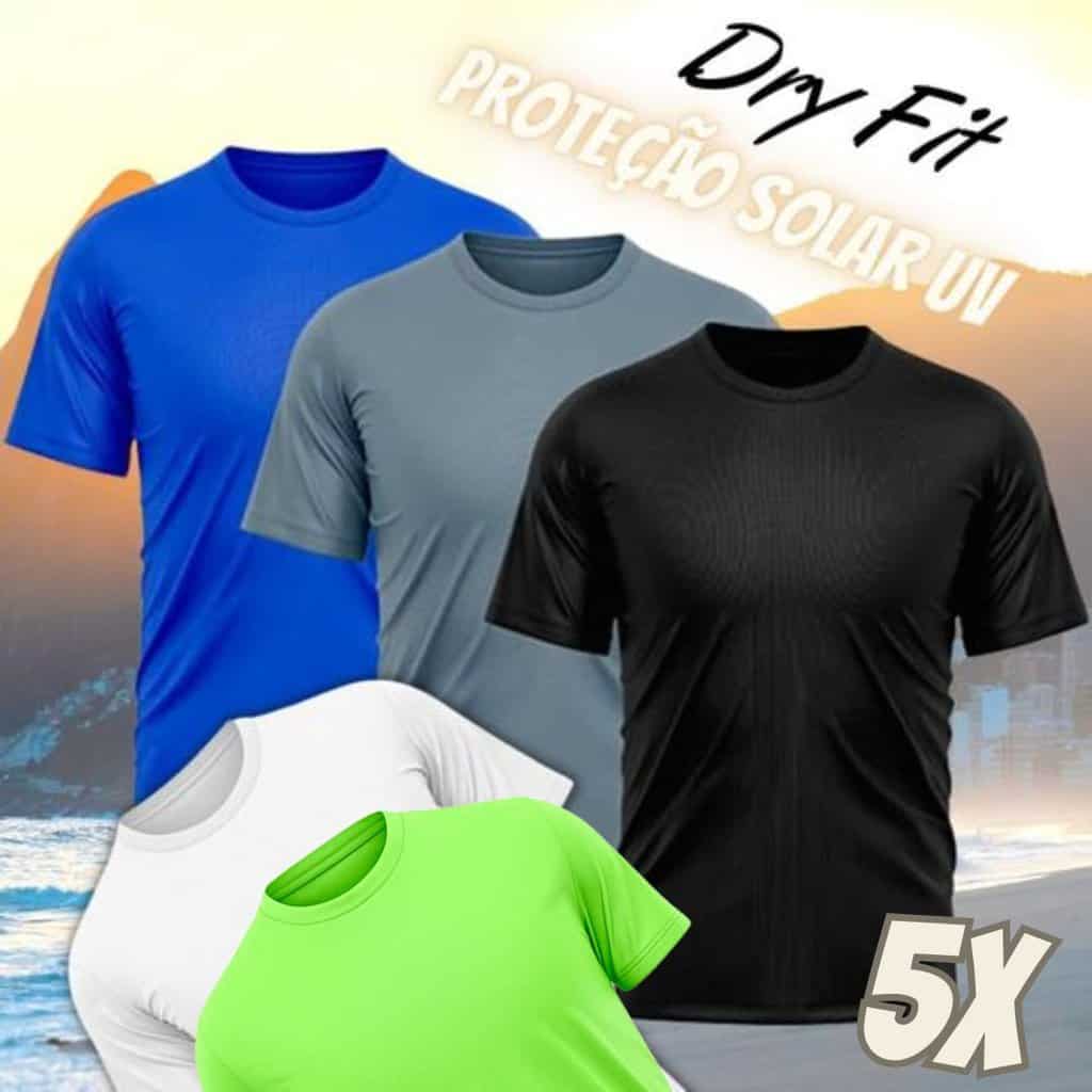 Kit 5 Camisetas Masculina Dry Fit Proteção Solar UV Básica Lisa Treino Academia Ciclismo Camisa