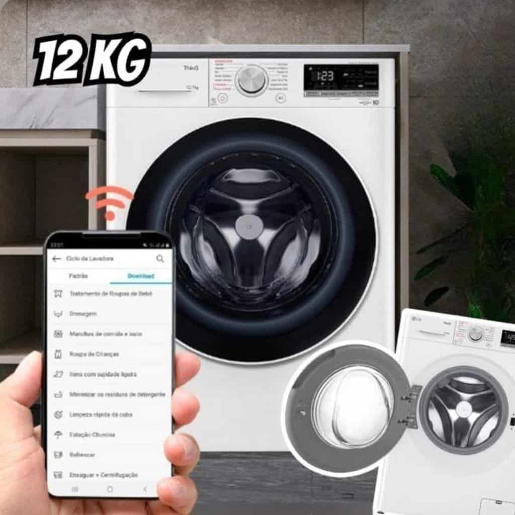 Lava e Seca LG 12kg Smart VC4 CV5012WC4 com – Inteligência Artificial Água Quente e Fria Branca