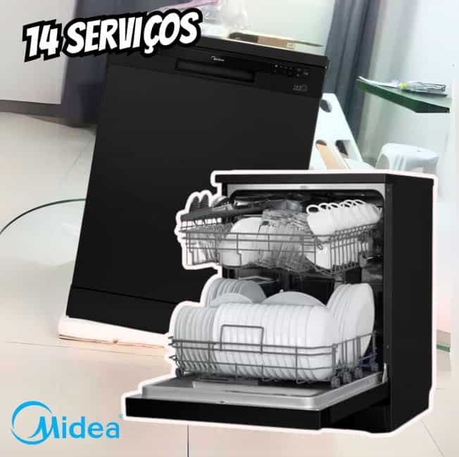 Lava Louças 14 serviços Midea cor Preta