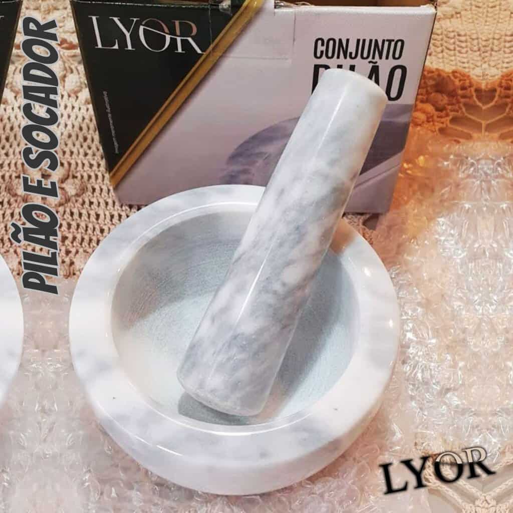 Lyor, Conjunto Pilão e Socador de Mármore Marin 12cm x 6cm - Branco