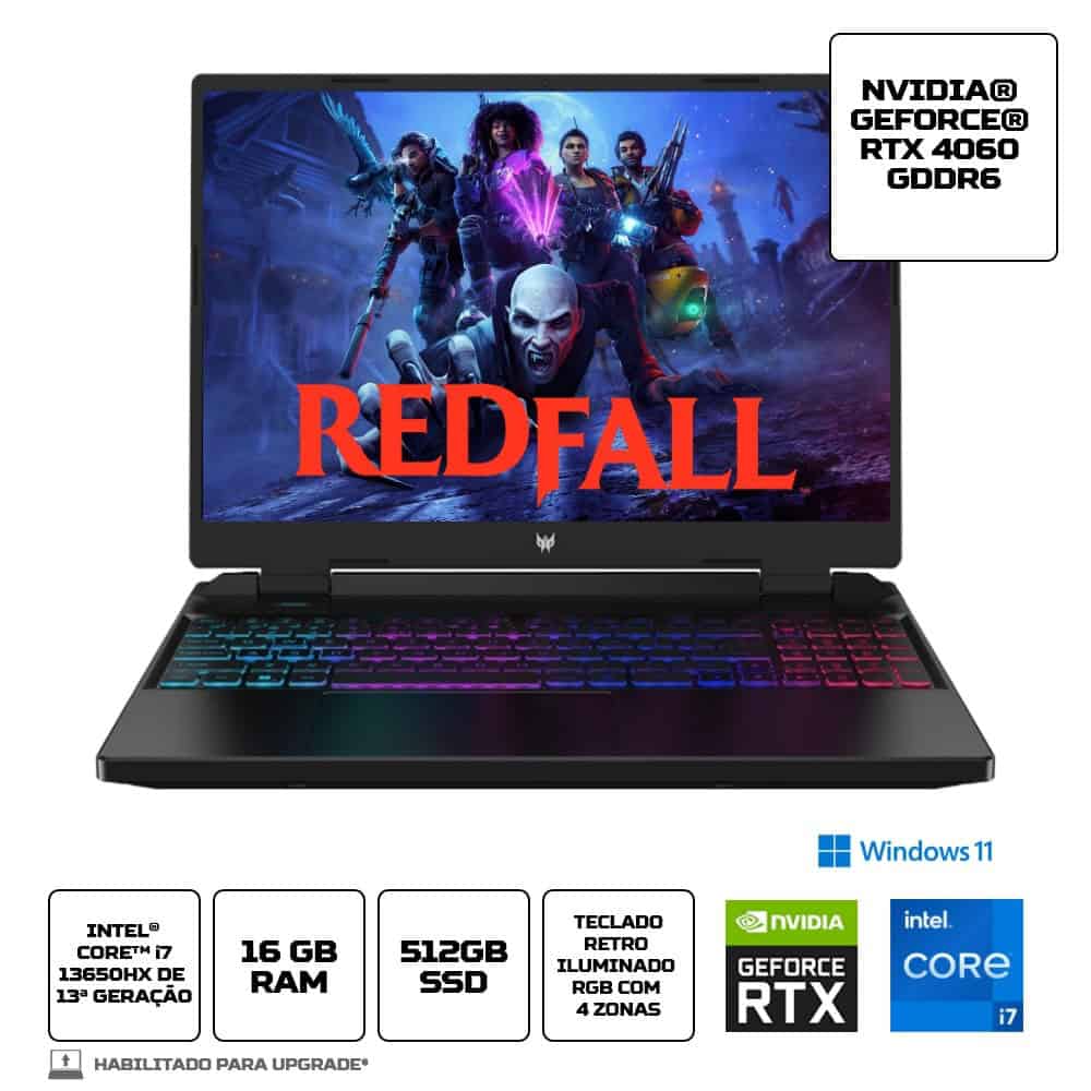 Notebook Predator Helios Neo PHN16-71-72W6 Ci7 13° Windows 11 Home 16GB 512GB SSD RTX 4060 16” WUXGA