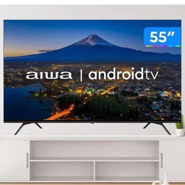 Smart TV 55” 4K Ultra HD D-LED Aiwa IPS Android - Wi-Fi Bluetooth Google Assistente 4 HDMI 2 USB AWS-TV-55-BL-01-A