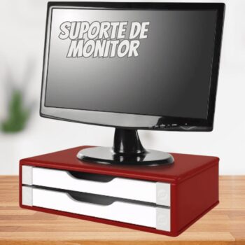 Suporte de Monitor 2 Gavetas, Mdf Vermelho C/Gaveta Branca - Souza e Cia (Ref: 3360), VERMELHO COM BRANCO