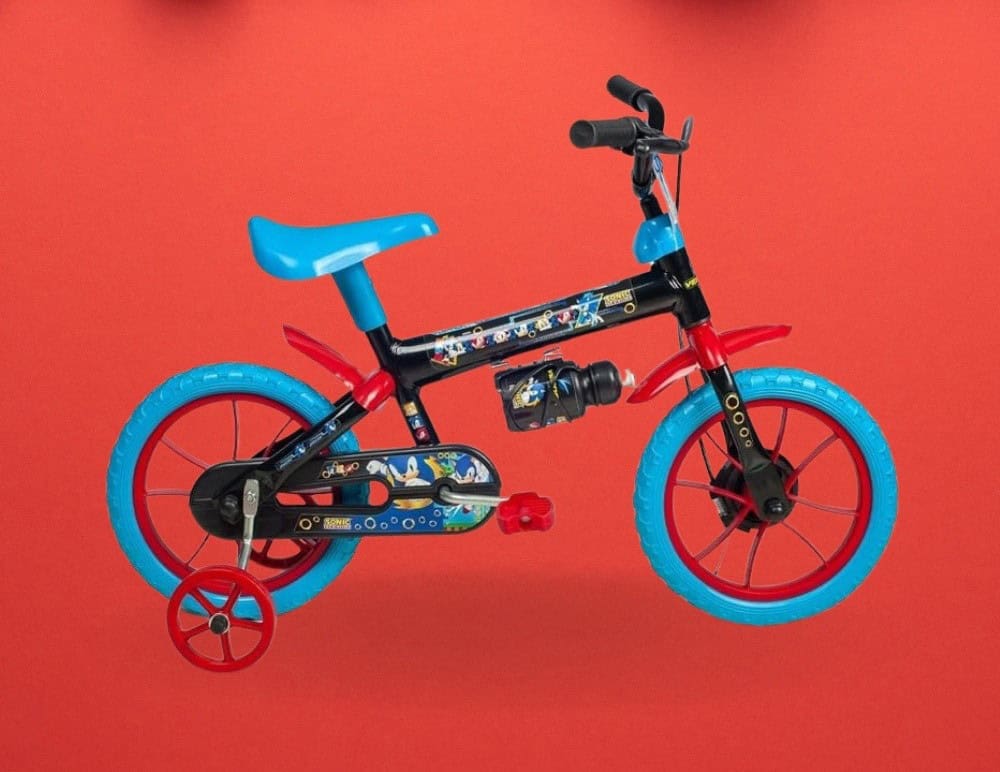 Verden Bicicleta Infantil Sonic Aro 12 Preta e Azul com rodinhas e garrafinha