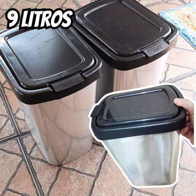 2 Lixeira Cesto 09 Litros Inox Com Tampa Click Label +brinde