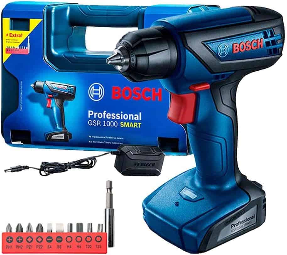 Bosch Parafusadeira Furadeira Gsr 1000 Smart 12V Com 1 Bateria 1 Carregador E Maleta