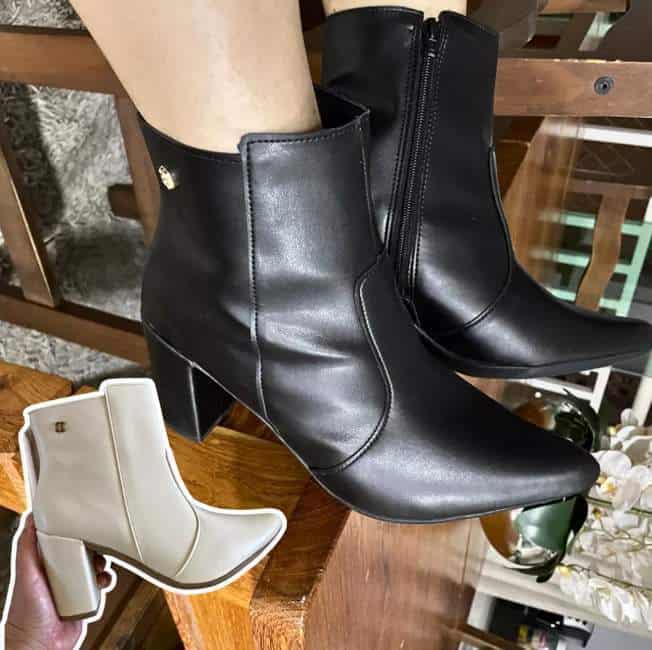 Bota Bico Fino Coturno Feminino Cano Curto Salto Confortável