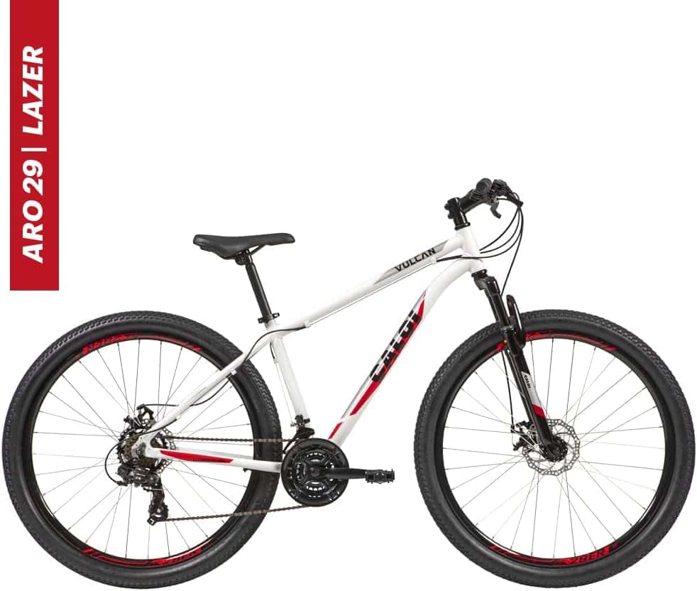 Caloi - Bicicleta Vulcan Aro 29, Câmbio Shimano 21 velocidades, Freio à disco