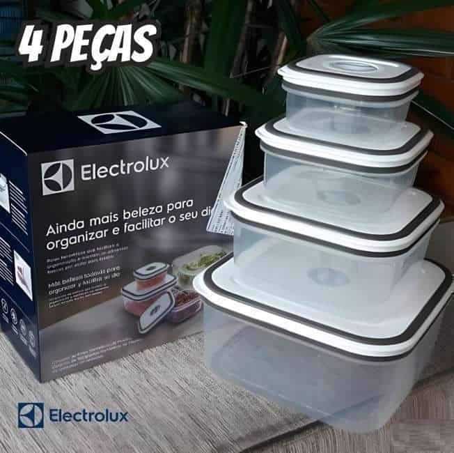 Conjunto de Potes Herméticos de Plástico Branco e Cinza Retangular com 4 Unidades Electrolux