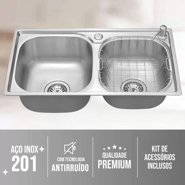 Cuba Cozinha Gourmet Pia Aço Inox Dupla Acessórios Embutir - Holtter Home Design