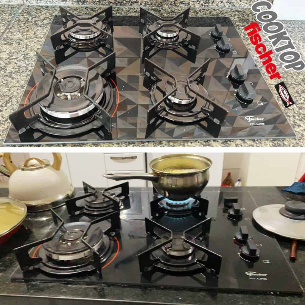 FISCHER COOKTOP À GÁS 4 BOCAS TRIPLA CHAMA FIT LINE MESA VIDRO PRETO BIVOLT - 26299-57078