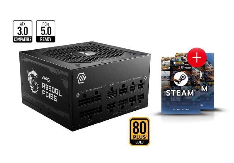 Fonte MSI MAG A850GL 850W, 80 PLUS Gold, Full Modular, PFC Ativo, Bivolt, PCIe 5.0, Preto