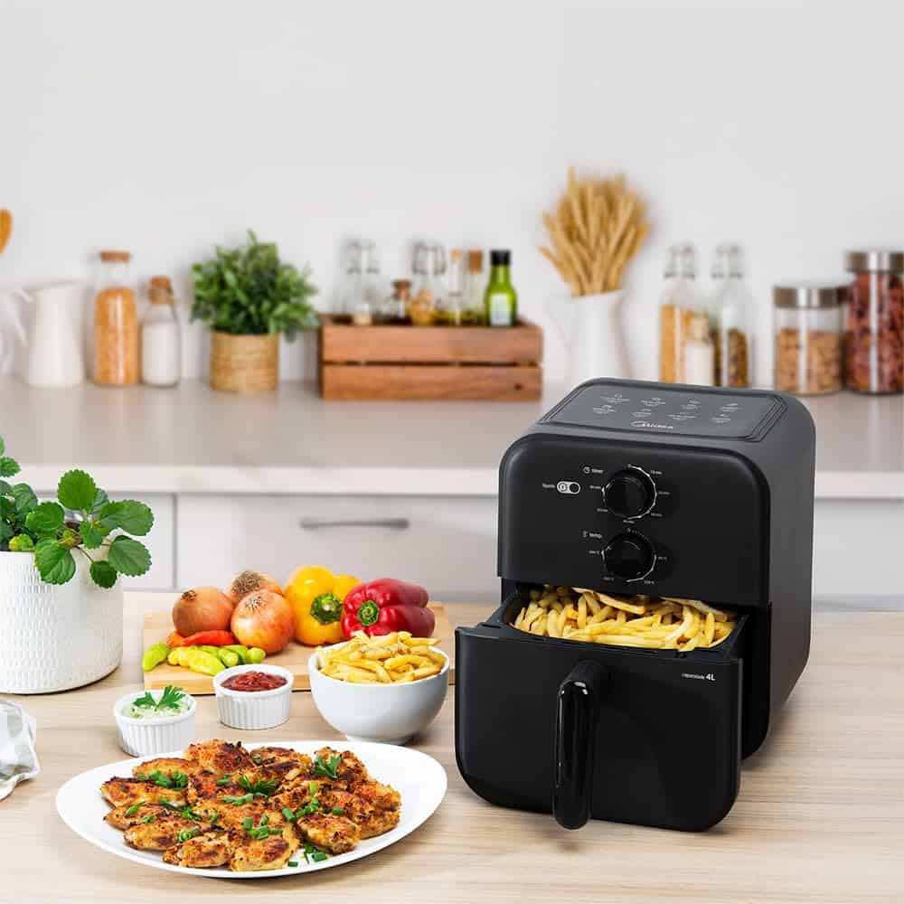 Fritadeira Sem Óleo Capacidade de 4L, Midea, 1400 W, Aquece Em 10-60 min 80℃ a 200 ℃, Air Fryer Com Fluxo de Ar de 360°, Fritadeira Eletrica, Design Compacto, Preto, 220V, MAF400P0APK