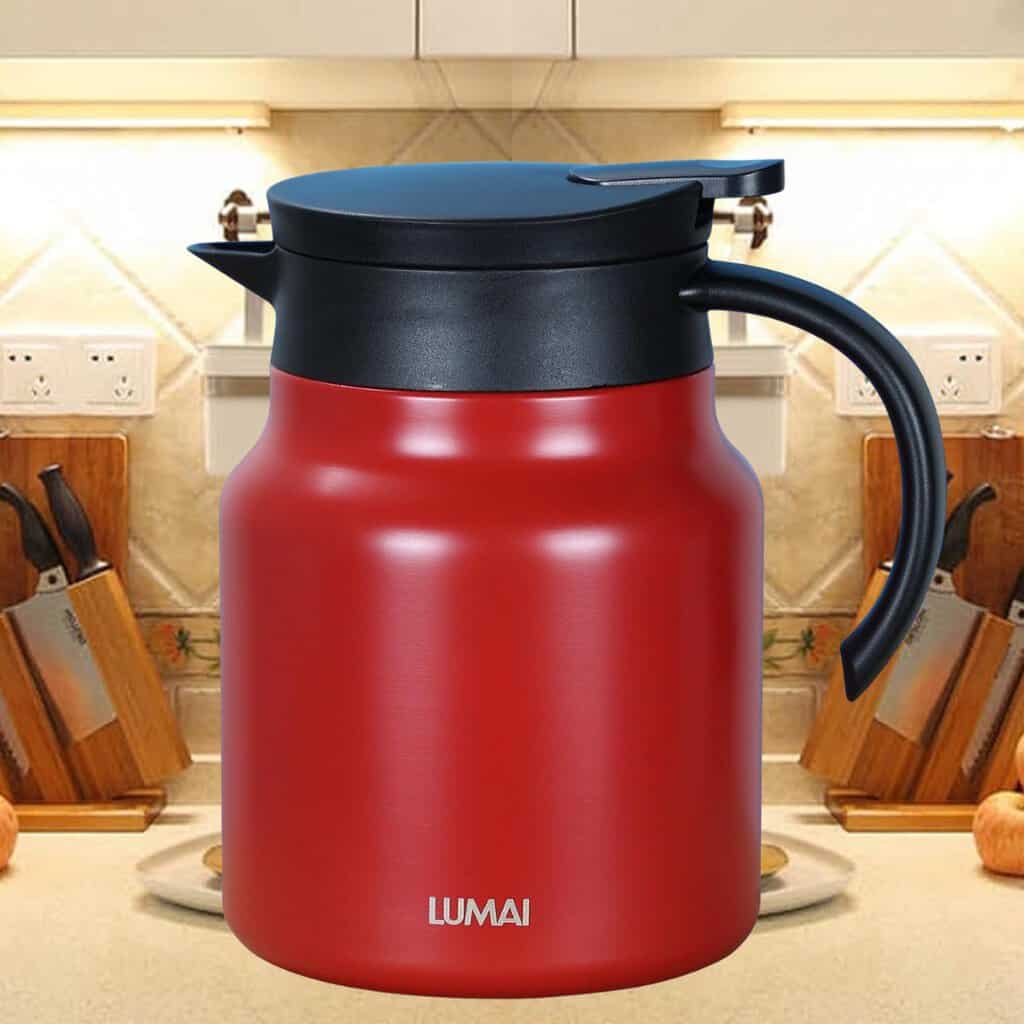 Garrafa de Café Térmica Instambul 1L Cafeteira de Aço Inox Leve Minimalista Bebidas Quentes Chá Leite Agua Sopa (Vermelho)